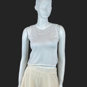 VTG White Sheer Crop Cami Lingerie Mesh Tank Top Coquette Sexy Feminine Retro